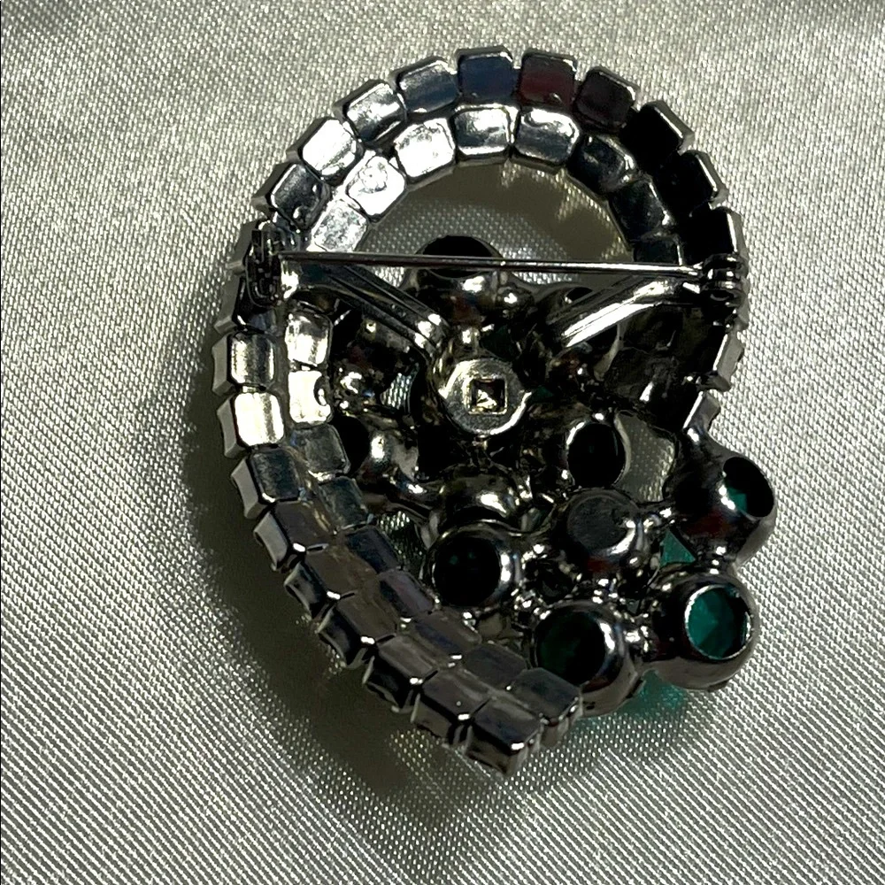 Vintage Silver and Teal Crystal Brooch